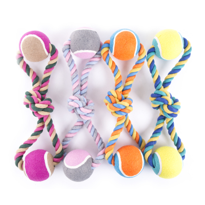 Dog Toy - Set of 4 Ropes + 2 Tennis Balls - 40cm