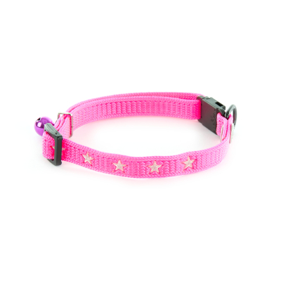 Collier chat nylon ronse motifs étoiles argentées