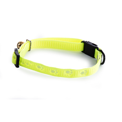 Collier chat nylon jaune motifs pattes argentées