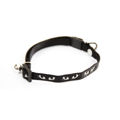 Collier chat nylon yeux motifs yeux argentées