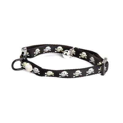 Collier chat en nylon - Tête de mort - 20/30cm - 1cm - noir x 1