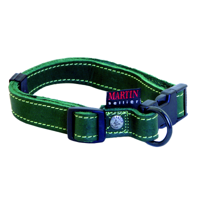 Leather collar - Oiled stitched - 40/55cm - 2cm - green