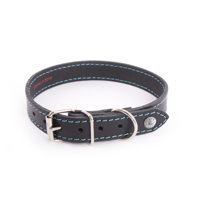 Collier en cuir - Flash - 23/31cm - 1.8cm - noir/turquoise x 1