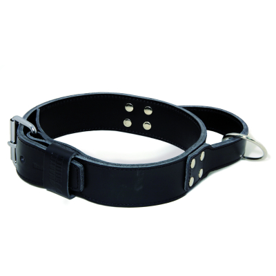 Collier d'intervention en cuir noir pour chien avec poignée - Black & Métal - larg 50mm Long 85cm
