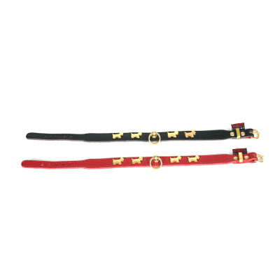 Dog-pattern Terrier collar in leather - red 1