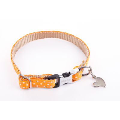 Collier pour chien nylon pois orange - 1 x 17 à 27 cm