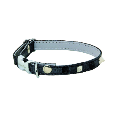 Collier chien en cuir Glam noir - 20 à 28 cm x 1 cm
