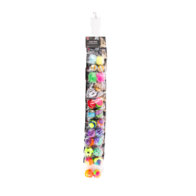 Clip strip display with 12 bags of toys - cat balls