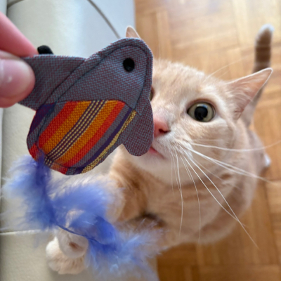 Cat toy - Turquoise chick - ethnic fabric