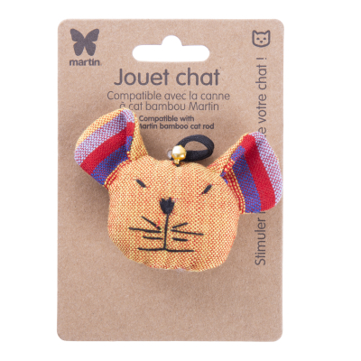 Cat toy - Yellow cat head - ethnic fabric