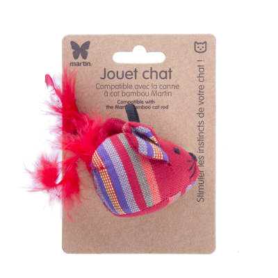 Jouet pour chat - Souris rouge  - tissu ethnique