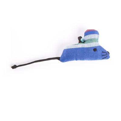 Cat toy - Blue mouse with hat - ethnic fabric