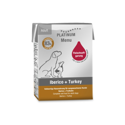Pâté Platinum Menu Porc ibérique & dinde pour chien - 185g x 12