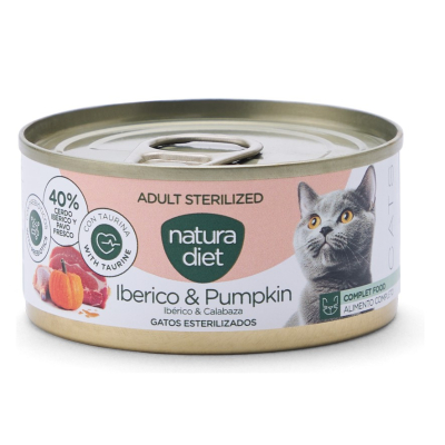 Pâté Natura Diet Ibérico & Potiron pour chat stérilisé - 85g x 24