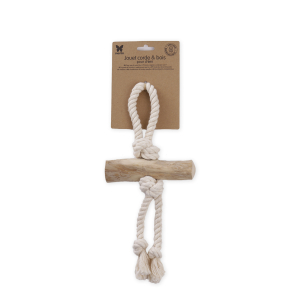 Chew Toy - Coffee Tree Wood Rope & Stick for Dogs - Lungo Handle with 2 Ropes