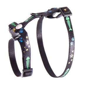Nylon cat harness - Fish & Star - 35/50cm - 1cm - black 1