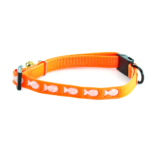 Collier chat en nylon poissons - Argent - 20/30cm - 1cm - orange fluo 1