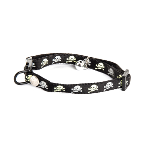 Collier chat en nylon - Tête de mort - 20/30cm - 1cm - noir x 1