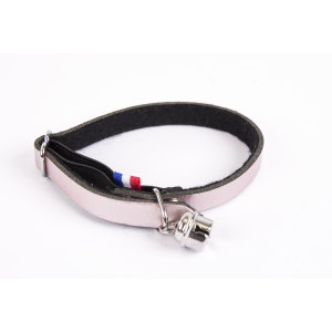 Cat collar in leather/felt - Dakota - 30cm - 1.1cm - pink 1