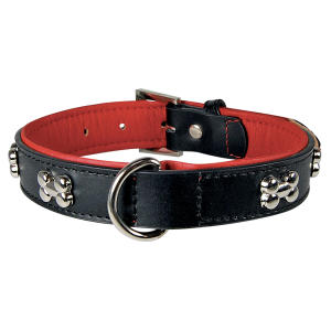 Collier en simili cuir - Os métal - dia.50cm - 2.5cm - rouge vif 1