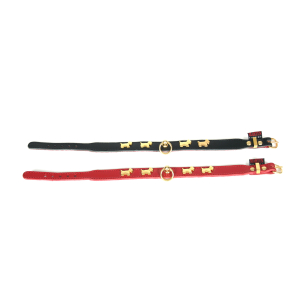 Dog-pattern Terrier collar in leather - red 1