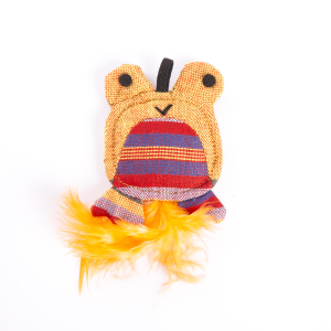 Cat toy - Yellow frog - ethnic fabric