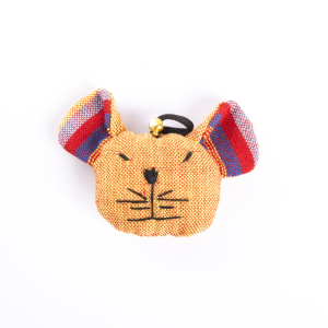 Cat toy - Yellow cat head - ethnic fabric
