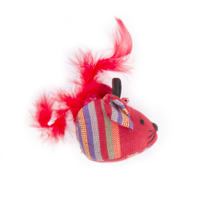 Souris avec plume en tissu ethnique - rouge - 1
