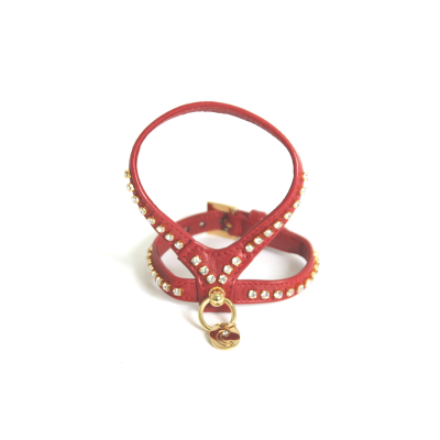 Leather Carlain harness with rhinestones - dia. 30cm - 1.2cm - red 1
