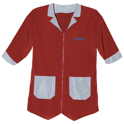 Blouse de toilettage manches 3/4 col effet revers - Vivog - S - Rouge/Gris 1