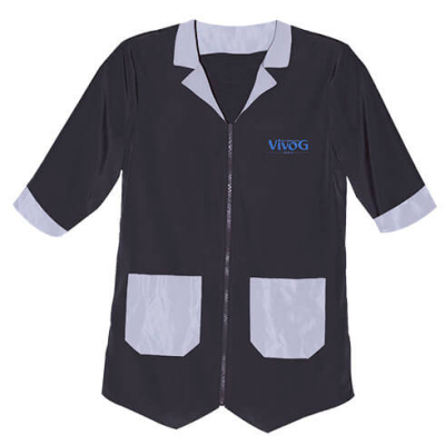 Blouse de toilettage manches 3/4 noir/gris col effet revers - Taille S - Tour de poitrine 106cm