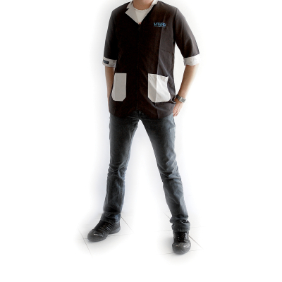 Blouse de toilettage manches 3/4 noir/gris col effet revers - Taille S - Tour de poitrine 106cm