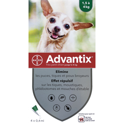 Pipettes antiparasitaires - chien entre 1,5 et 4 kg - Advantix - 6 pipettes