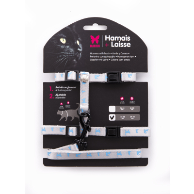 Set harnais + laisse chat en nylon - bleu 1