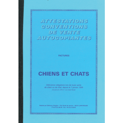 Carnet d'attestation de vente de chien et de chat