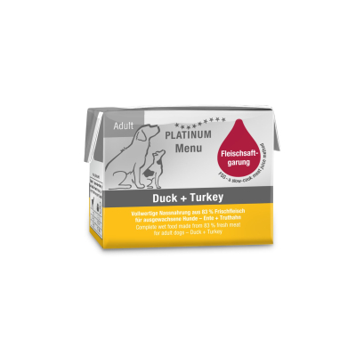 Pâté Platinum Menu Canard & dinde pour chien - 90g x 12