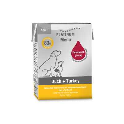 Pâté Platinum Menu Canard & dinde pour chien - 185g x 12