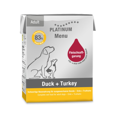 Pâté Platinum Menu Canard & dinde pour chien - 375g x 12