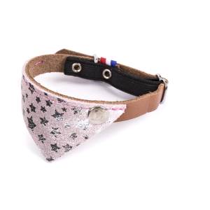 Collier chat en cuir - Miami - dia.30cm - 1.1cm - rose/cognac 1