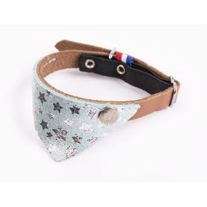 Collier chat en cuir - Miami - dia.30cm - 1.1cm - bleu/cognac 1