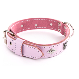 Leather Collar - Bulldog Head - 31/55cm - Pink x 1
