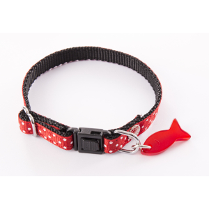 Collier chat en nylon - Pois - 17/27cm - 1cm - rouge x 1