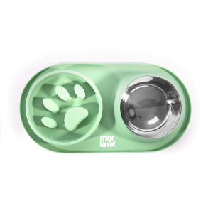 Gamelle double anti-glouton en silicone - Douceur - vert 1